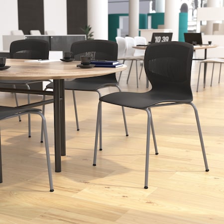 Flash Furniture Black Plastic Stack Chairs with Lumbar Support, PK 5 5-RUT-NC618-BK-GG